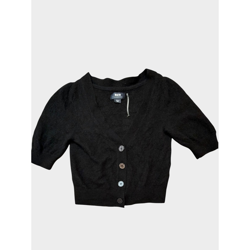 Maeve Anthropologie Black 100% Cashmere Short Sleeve Scallop Cardigan Small